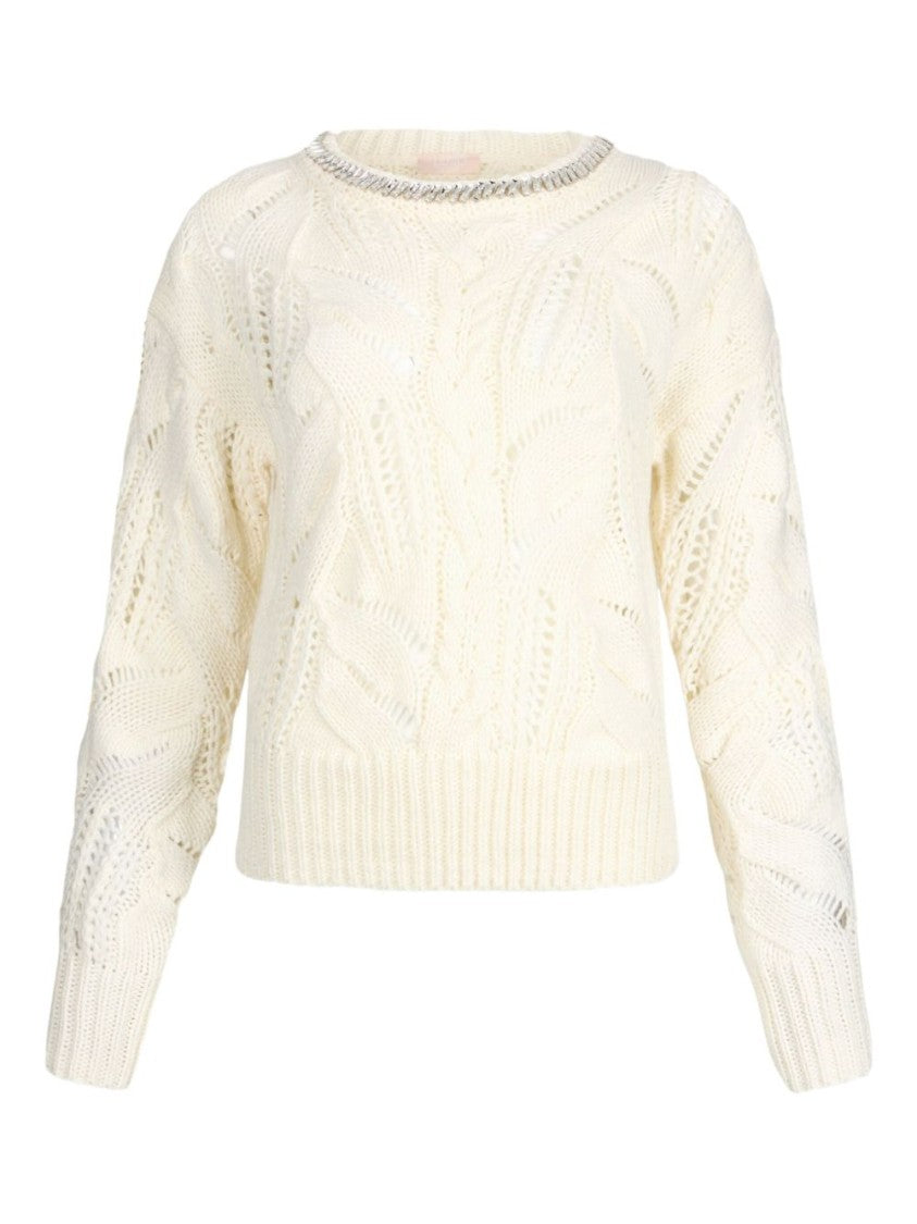 Liu Jo Intricate Openwork White Knit Sweater
