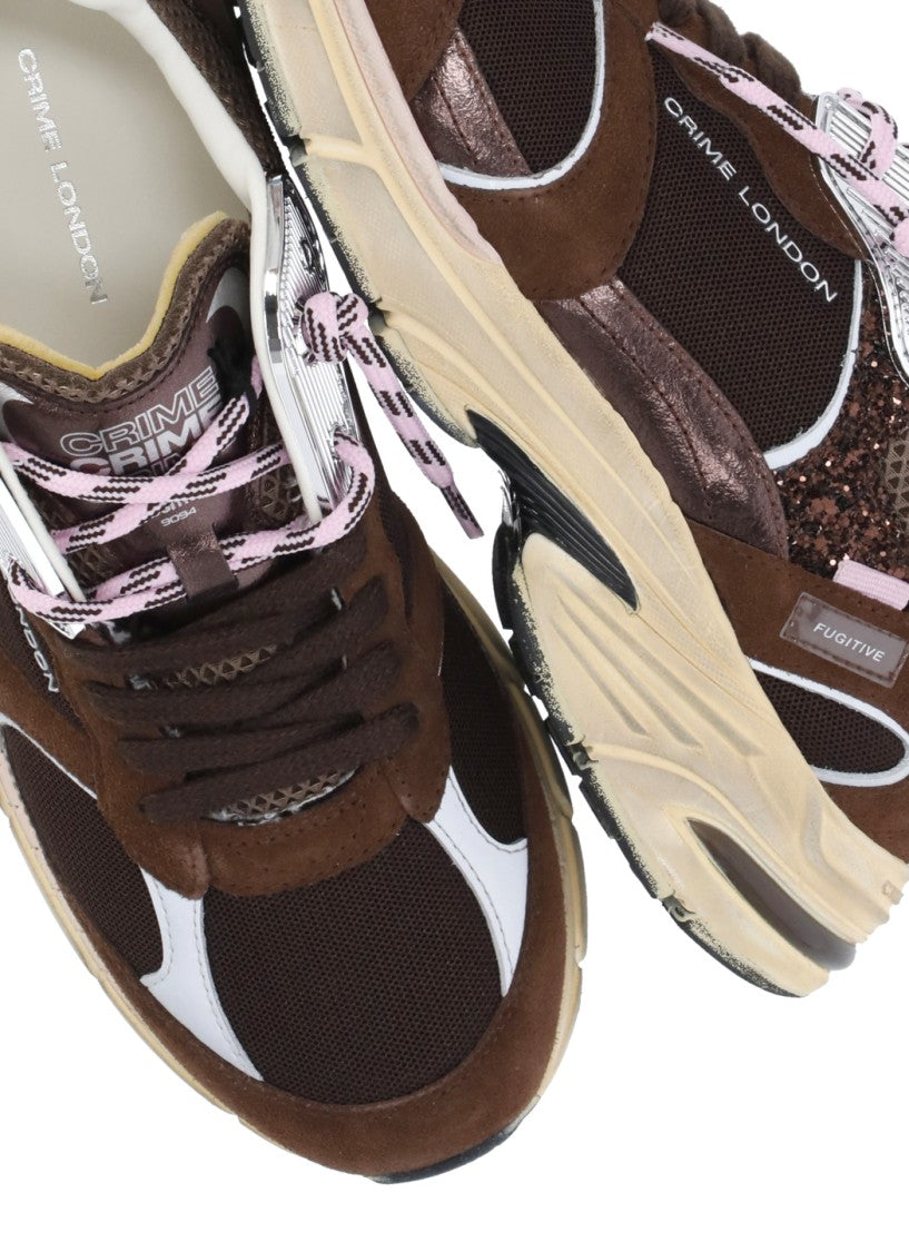 Crime London Brown Fugitive 9094 Mesh Glitter Leather Sneakers