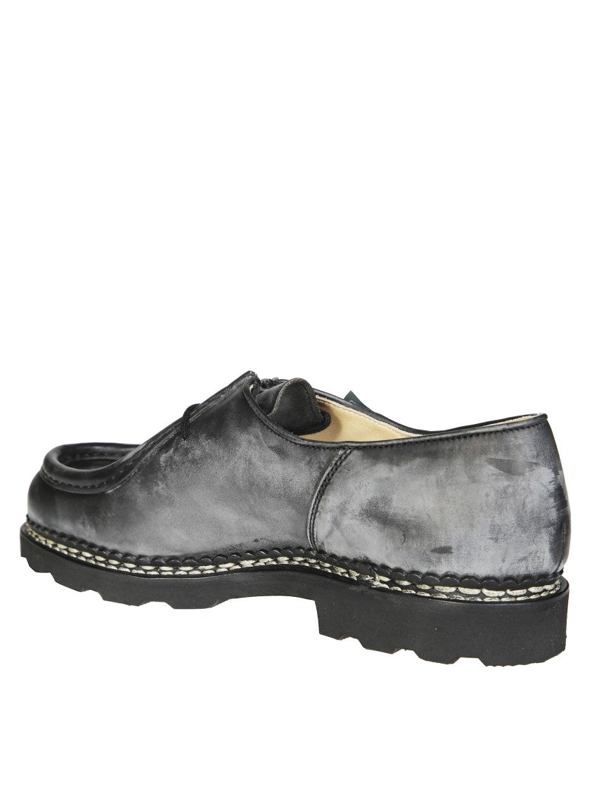 Paraboot Polished Leather Moccasin Shoes With Detailed Stitching