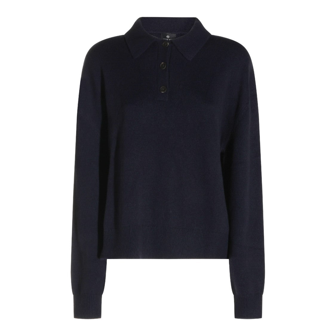Anine Bing Navy Cashmere Knitted Sweater With Polo Collar