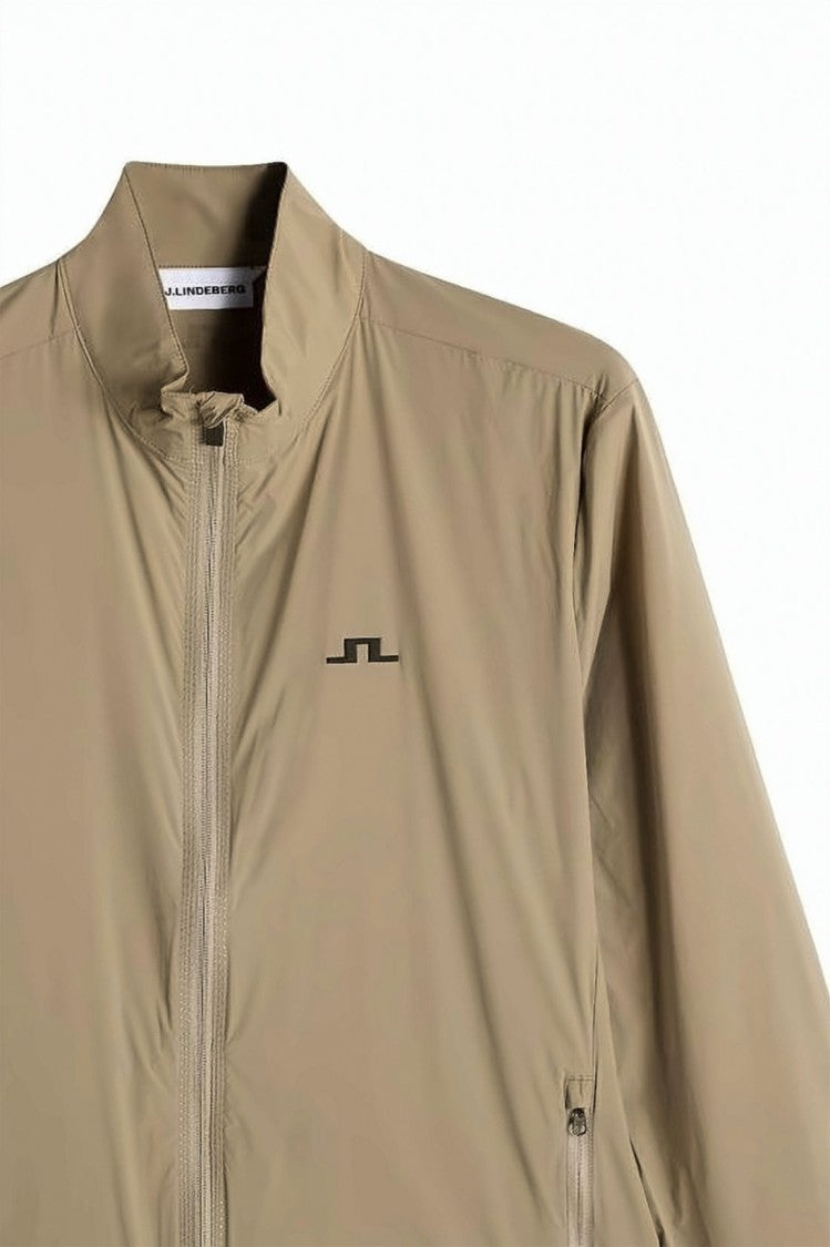 J Lindeberg Lightweight Beige Jacket With Stand Collar And Zippered Pockets