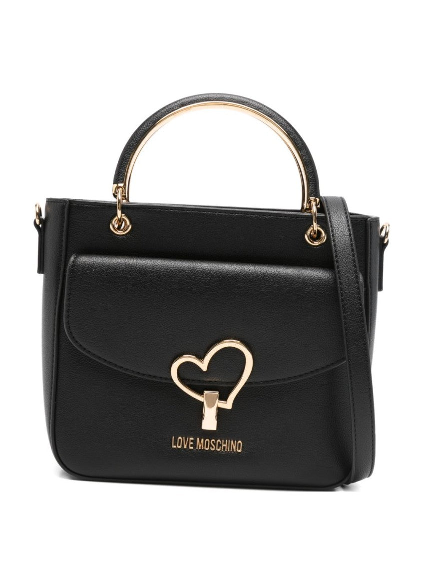 Love Moschino Structured Black Handbag With Gold Accents And Heart Clasp