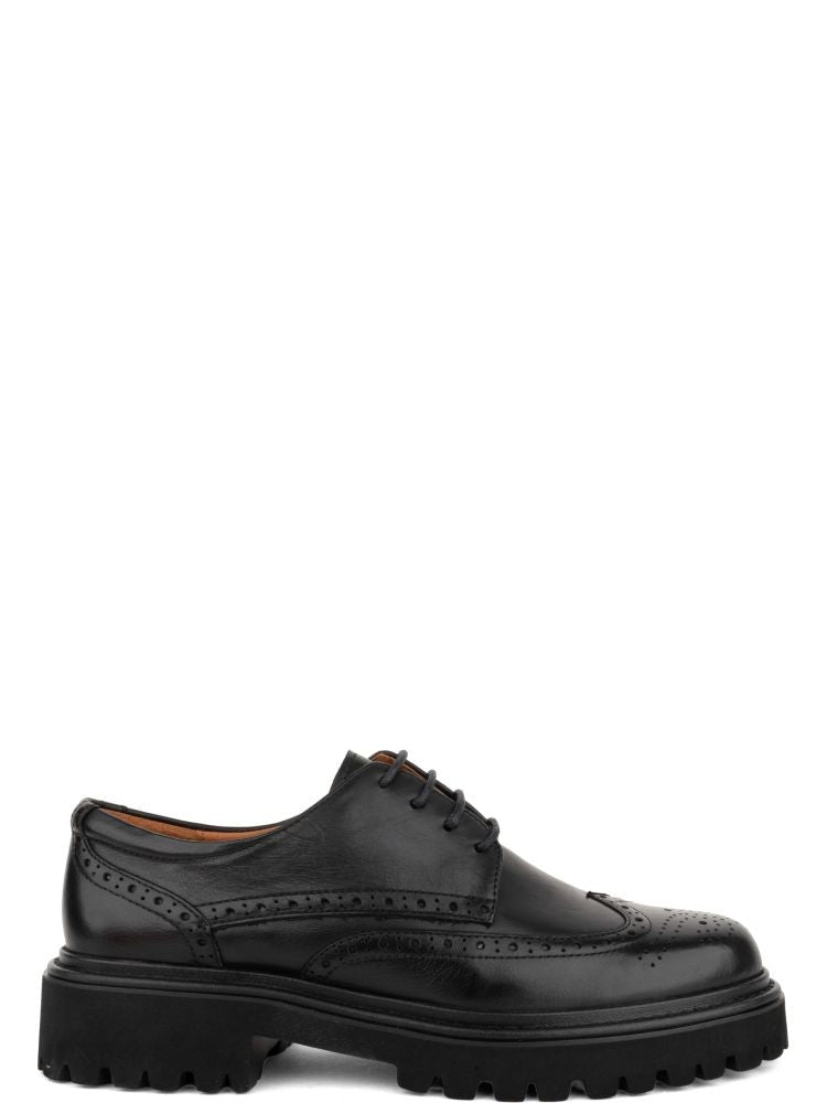 Adrianna Feretti Black Perforated Chunky Sole Leather Brogue Shoes