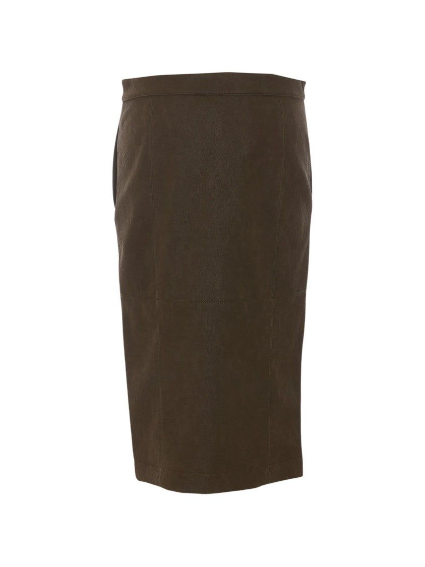 Pinko Textured Leather Midi Skirt With Asymmetric Zip