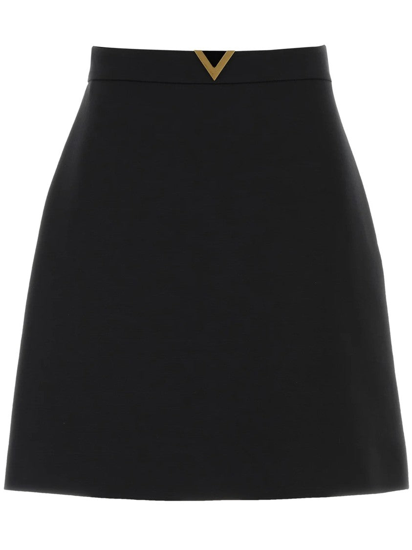 Valentino Black Structured A-Line Cotton Mini Skirt