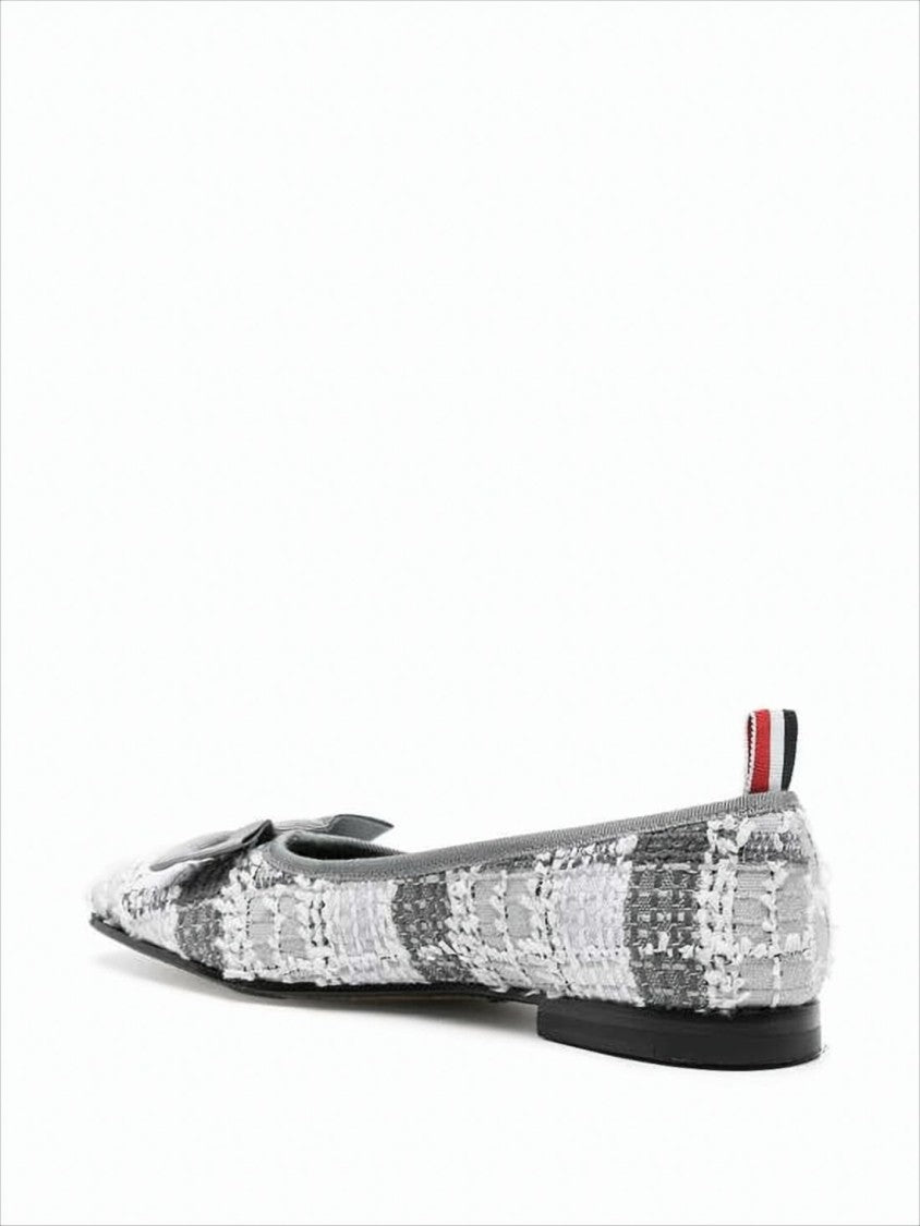 Thom Browne Monochrome Check Flat Shoes With Grosgrain Bow Detail