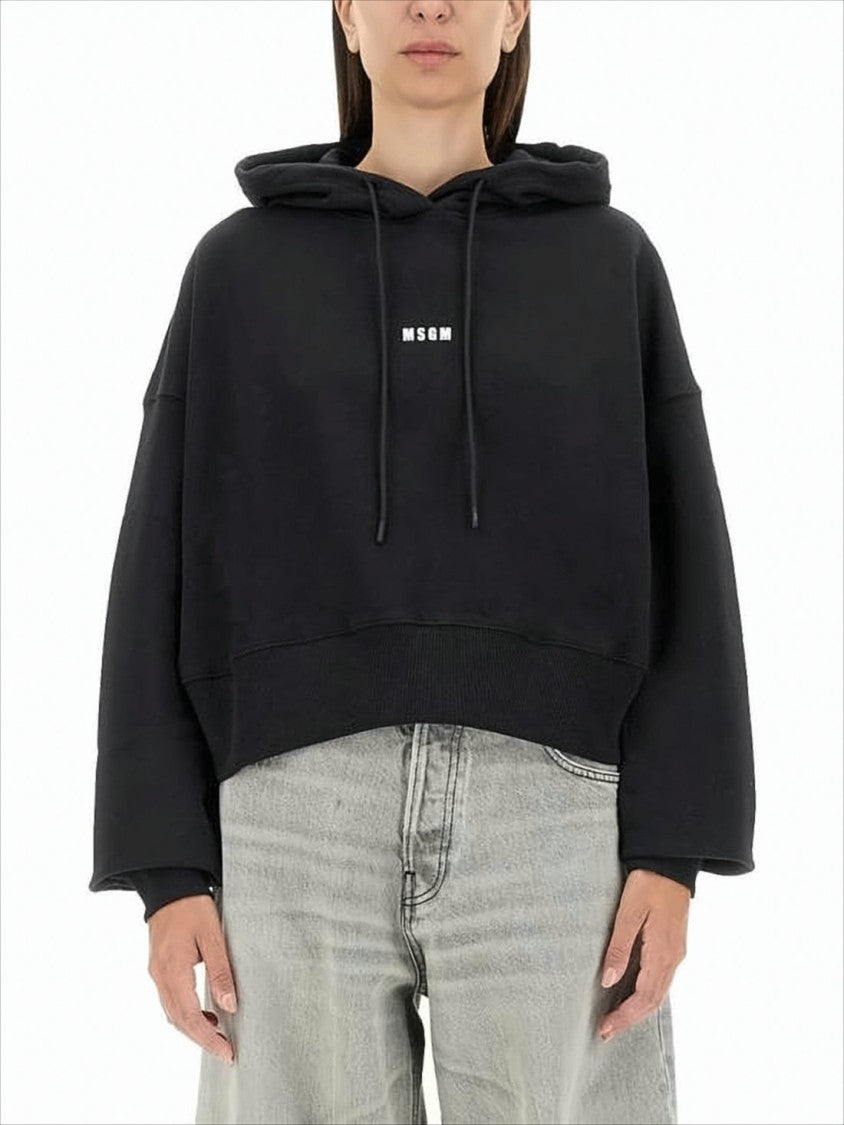 Msgm Cropped Black Hoodie