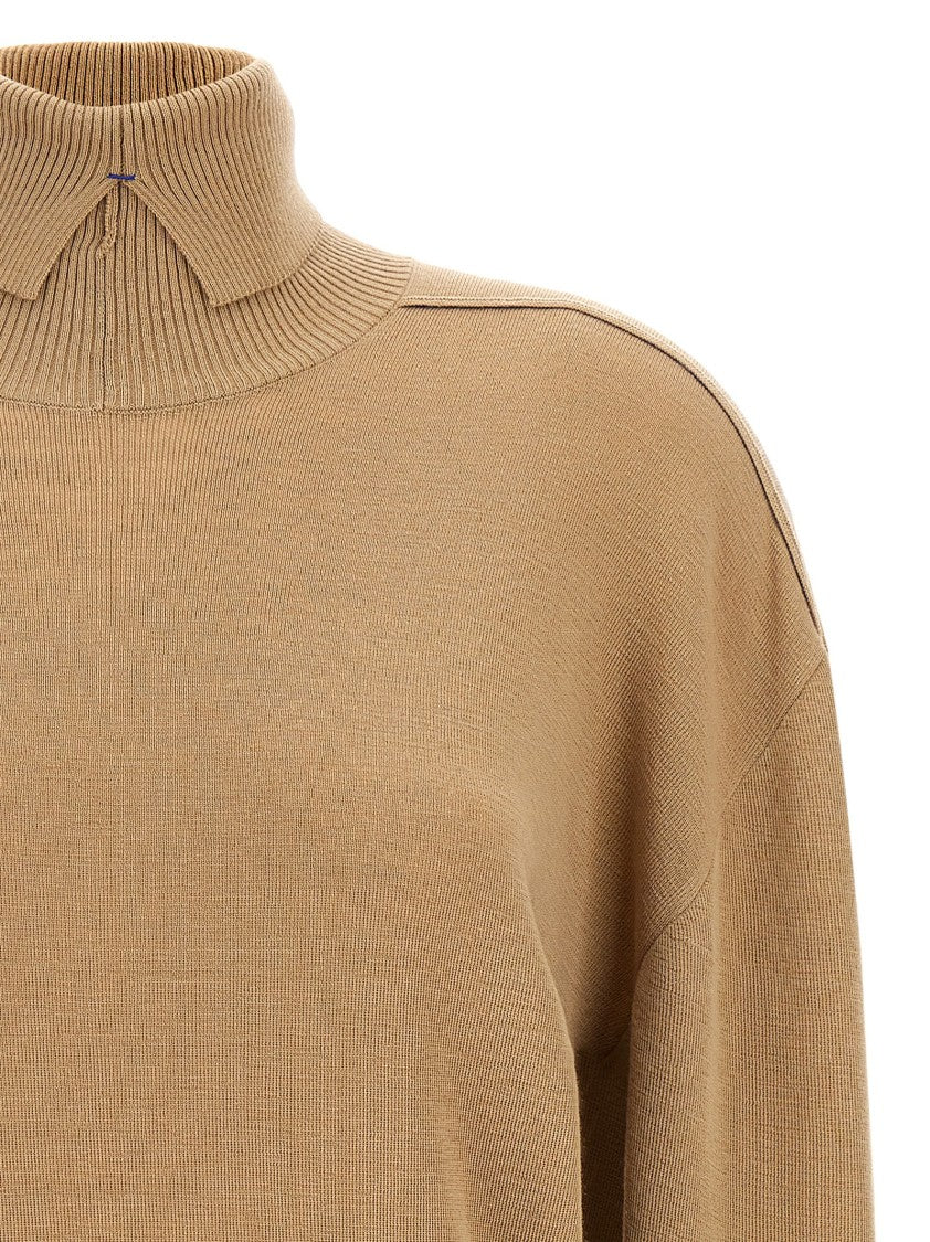 Burberry High-Neck Wool Sweater With Logo Intarsia And Split Detail