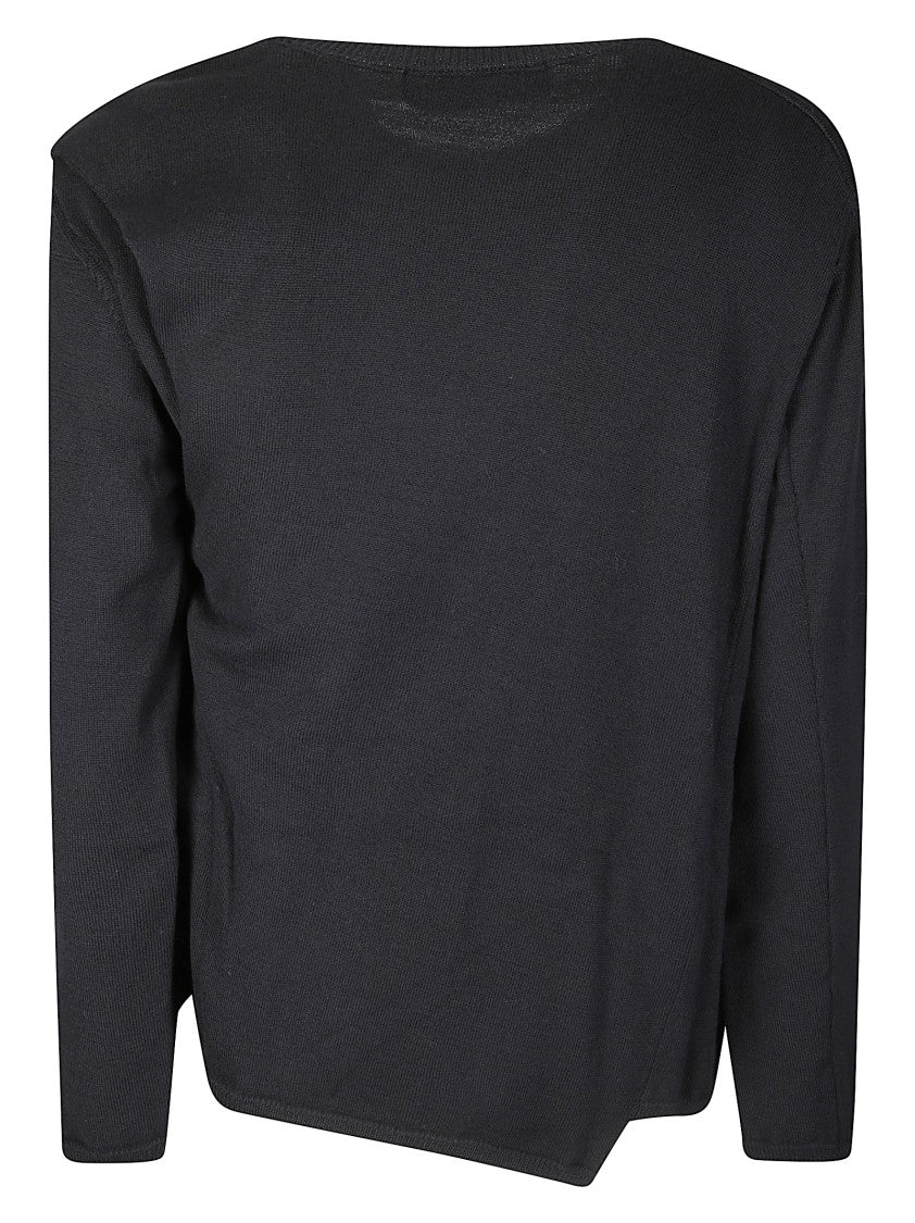 Comme Des Garçons Asymmetrical Black Wool Sweater With Unique Overlapping Design