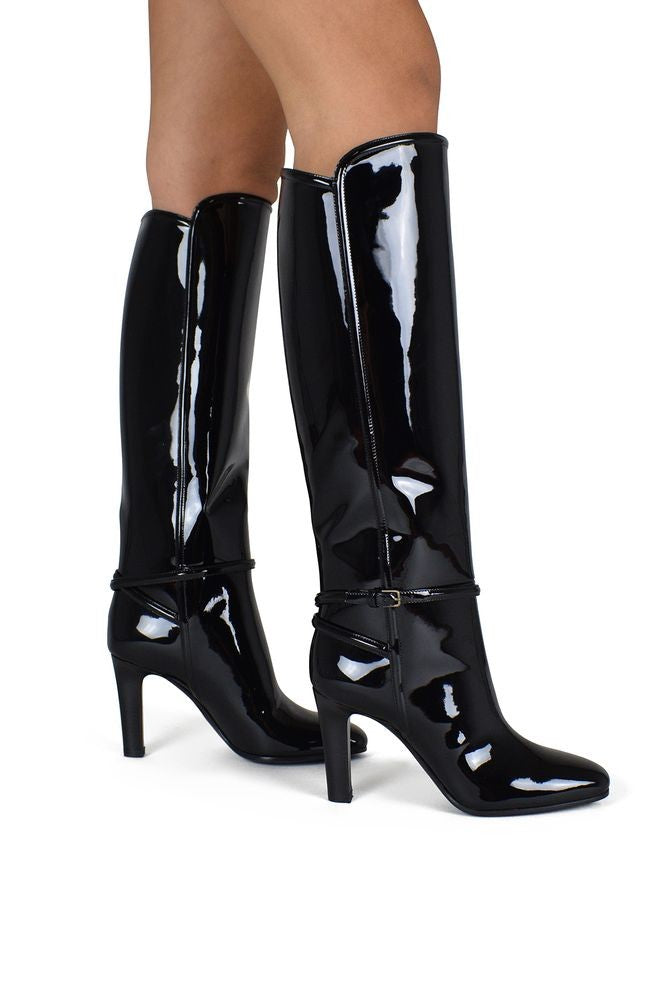 Saint Laurent High-Shine Black Patent Leather Ankle Boots
