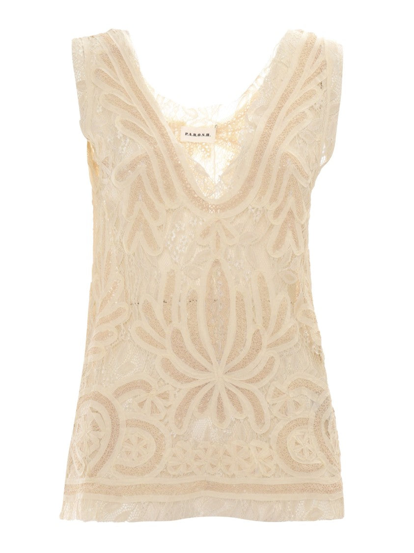 P.A.R.O.S.H. Intricate Lace-Detail Sleeveless Top