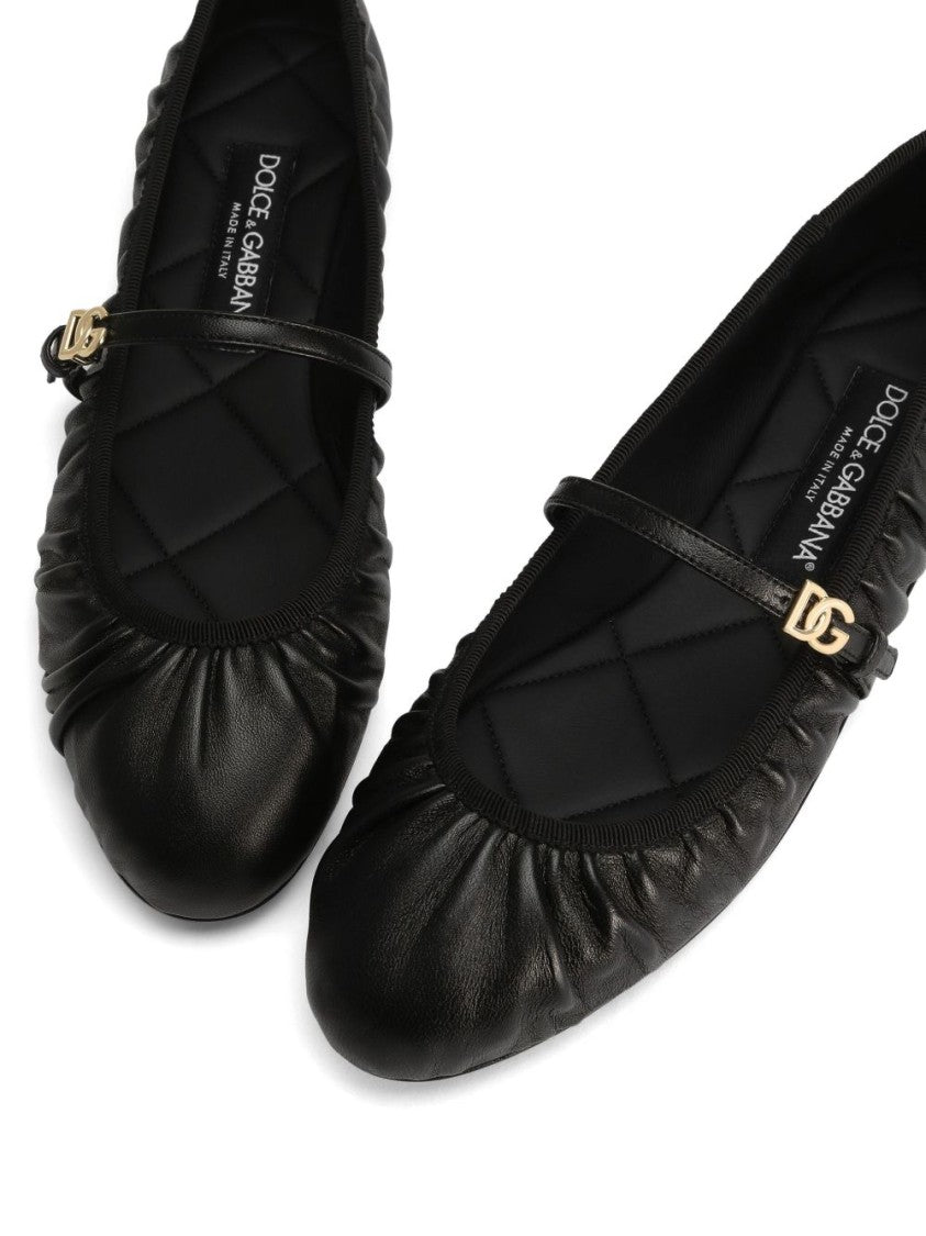 Dolce & Gabbana Valley Draped Nappa Leather Ballet Flats