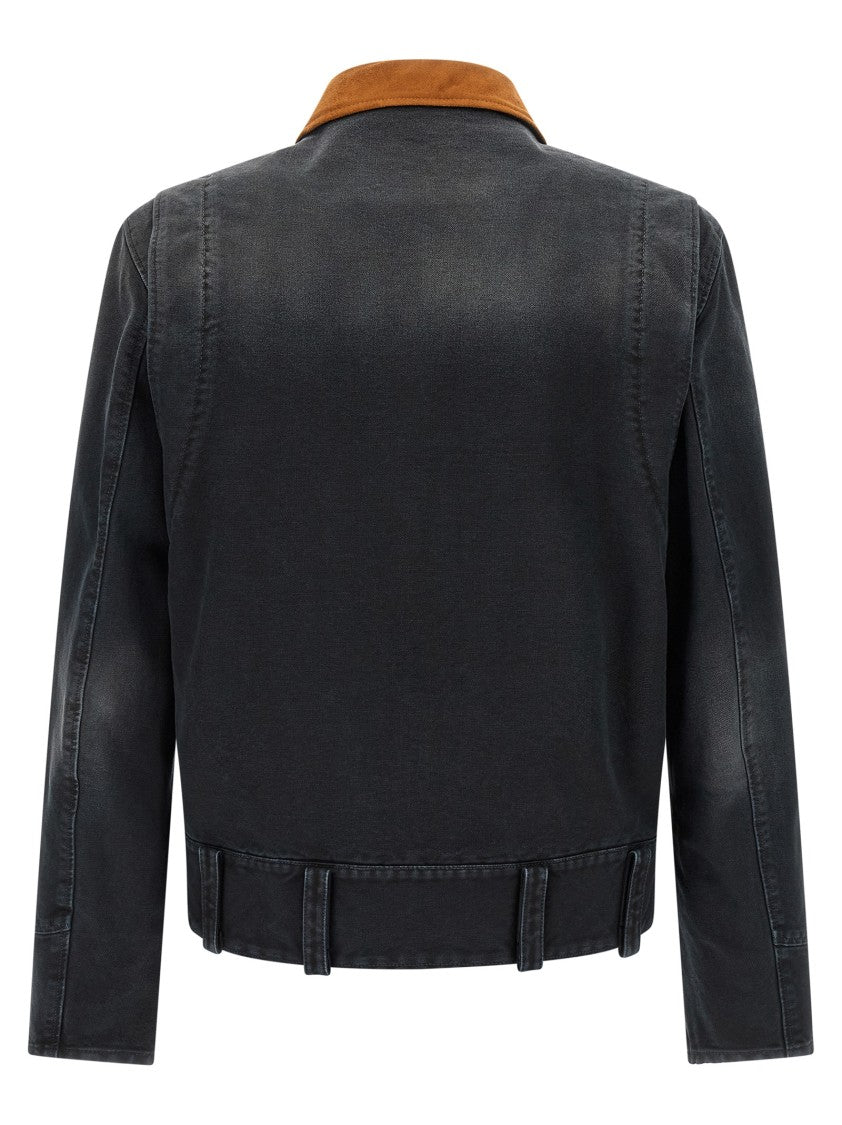 Marni Vintage-Style Compact Cotton Canvas Jacket With Suede Collar