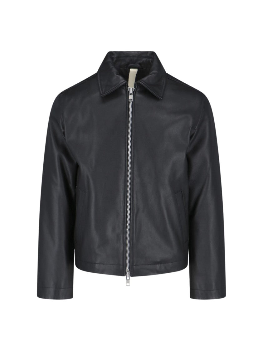 Sunflower Classic Black Leather Jacket With Zip Closure
