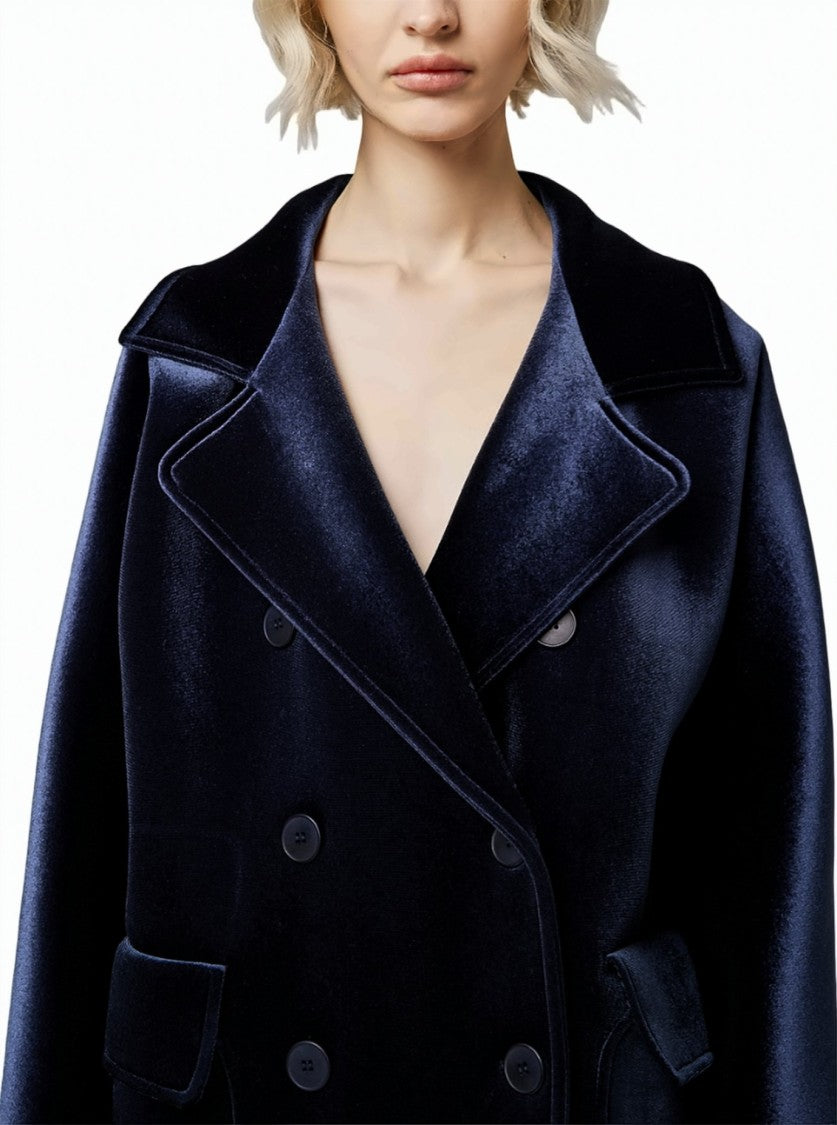 Alpha Studio Double-Breasted Velvet Peacoat