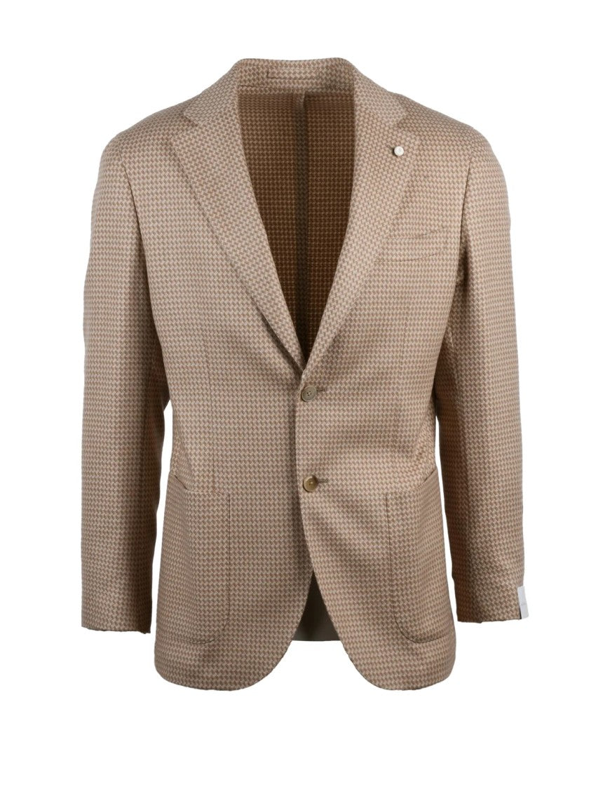 Luigi Bianchi Rounded Houndstooth Pattern Jacket Crafted From Cashmere Silk Blend