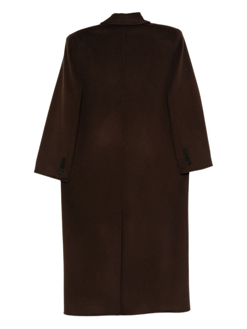 The Frankie Shop Brown Double-Breasted Wide Lapel Wool-Blend Coat