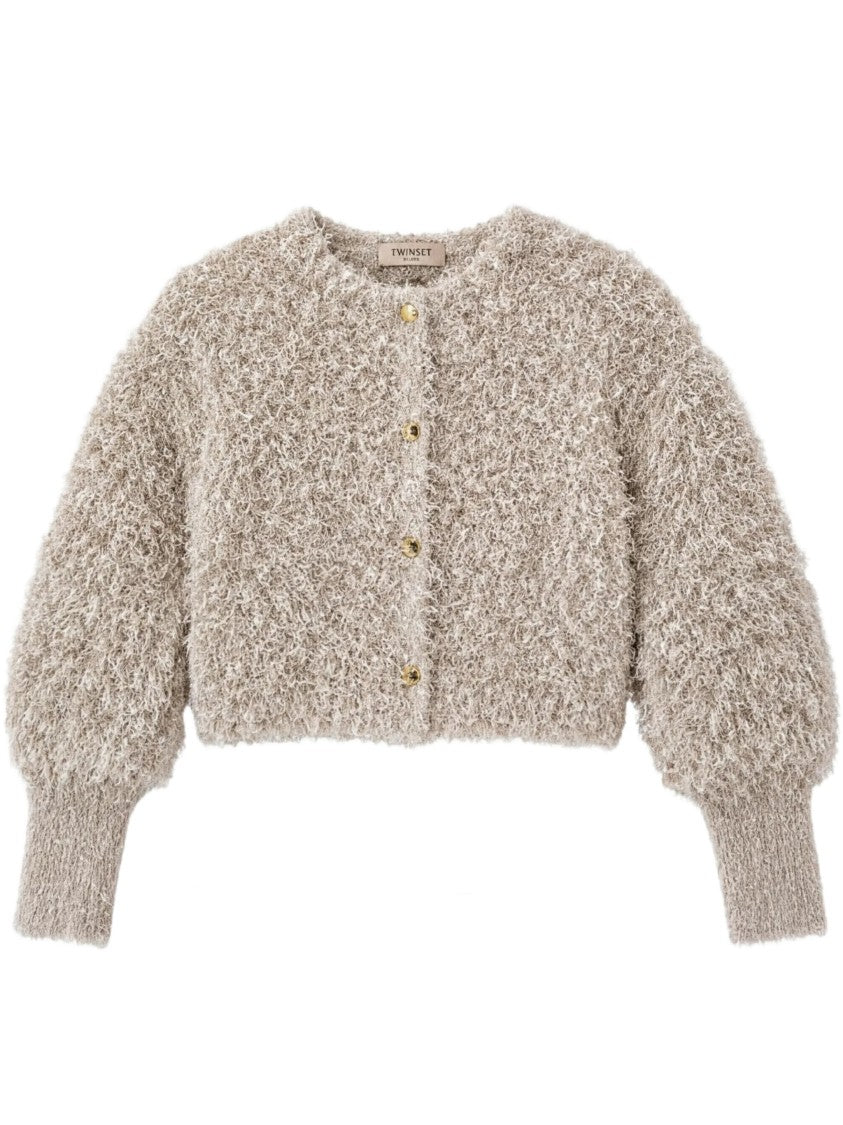 Twin-Set Cropped Textured Jacket With Cozy Boucle Surface
