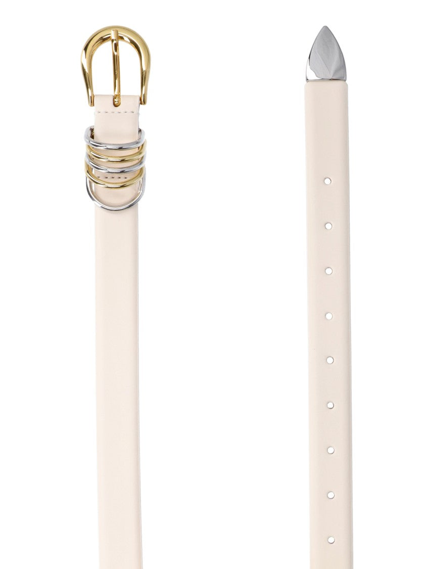 Dehanche White Hollyhock Polished Metal Leather Belt