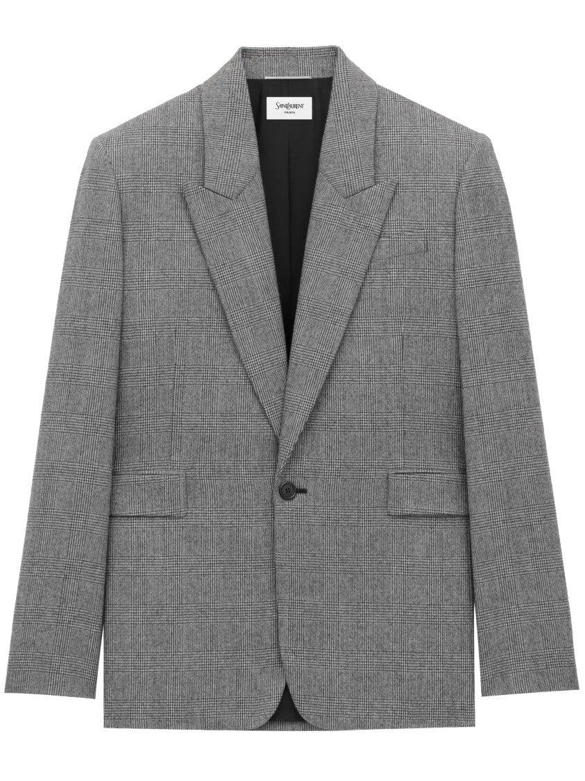 Saint Laurent Grey Blazer Tailored Checkered Blazer