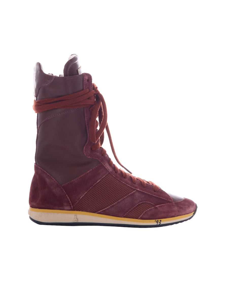 Patrizia Pepe High-Top Sneaker In Deep Burgundy Calf Leather And Suede