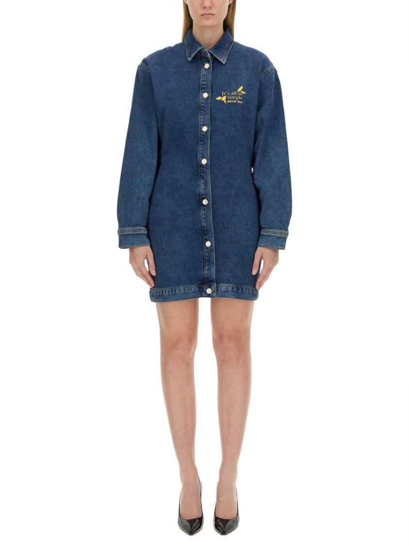 Moschino Classic Button-Down Denim Dress With Embroidered Detail