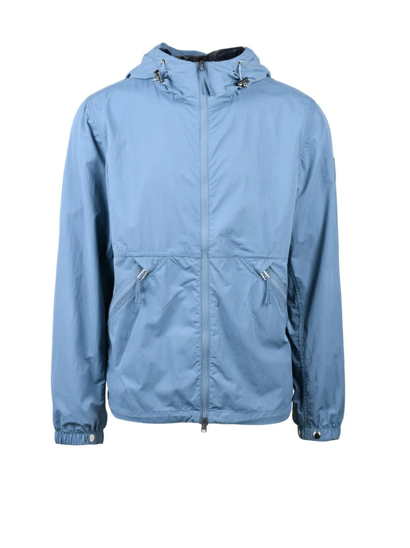Woolrich Crinkle Texture Windbreaker With Adjustable Hood And Functional Pockets