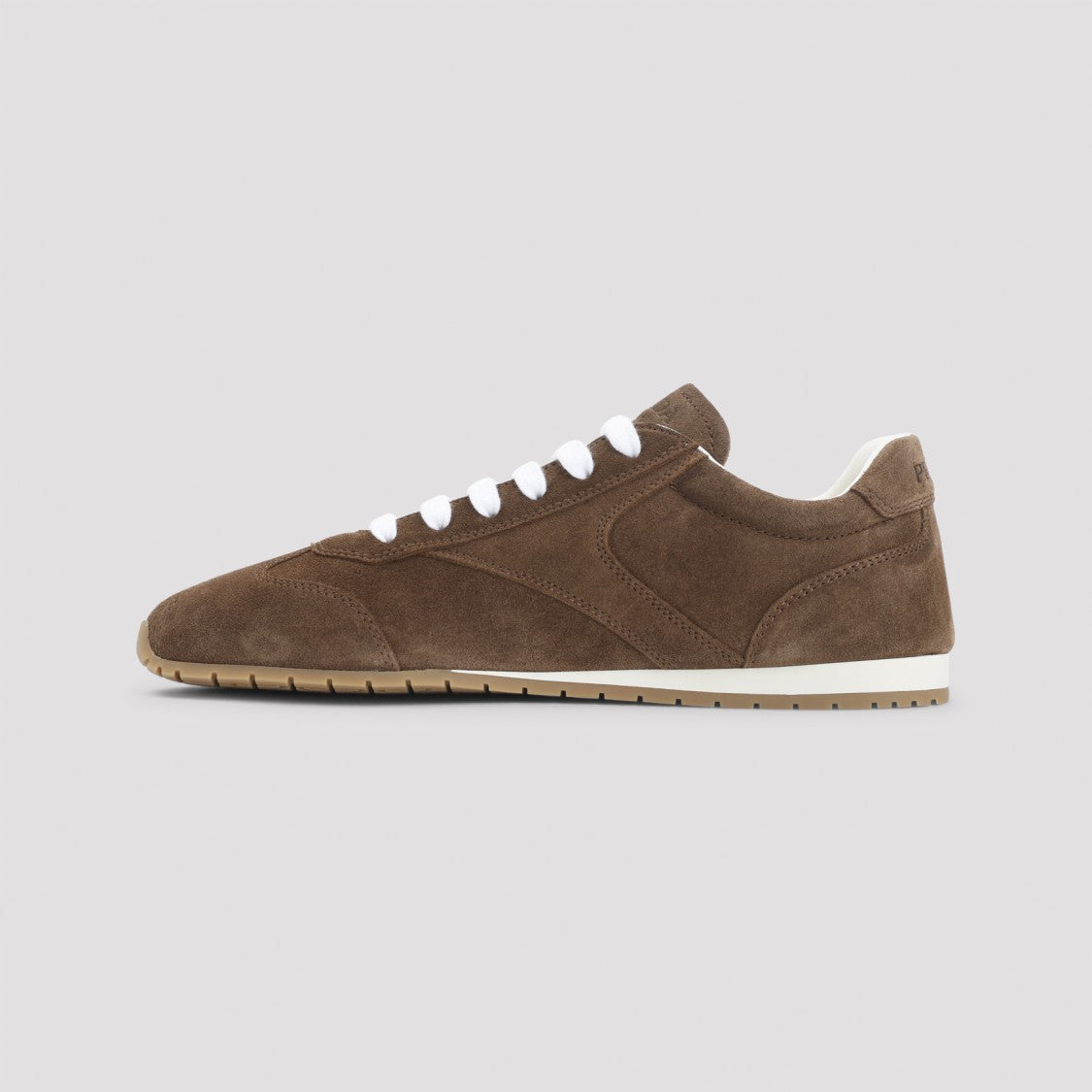 Prada Low-Top Brown Suede Sneakers With Contrasting Sole