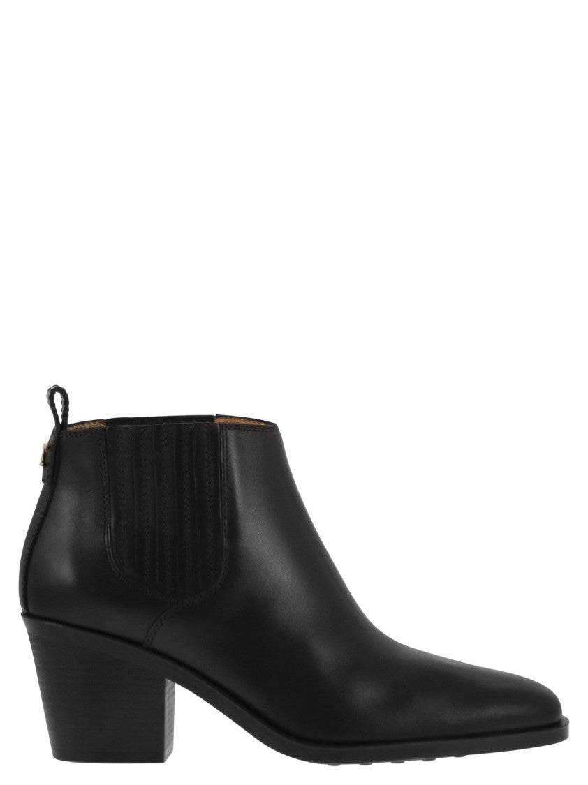 Tod's Calfskin Ankle Boot With Side Elastic Inserts