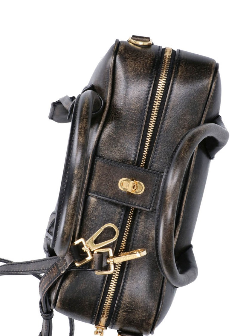 Golden Goose Structured Rectangular Handbag With Vintage Distressed Leather Finish