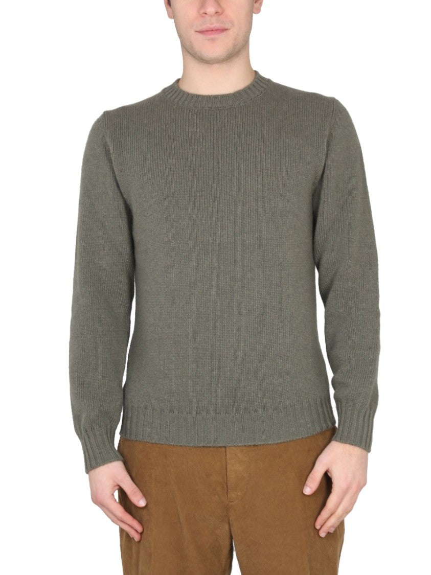 Pt Torino Cross-Neck Ribbed Knit Sweater In Green