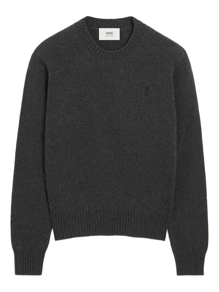 Ami Paris Cashmere And Wool Blend Crewneck Sweater With Fine-Knit Texture