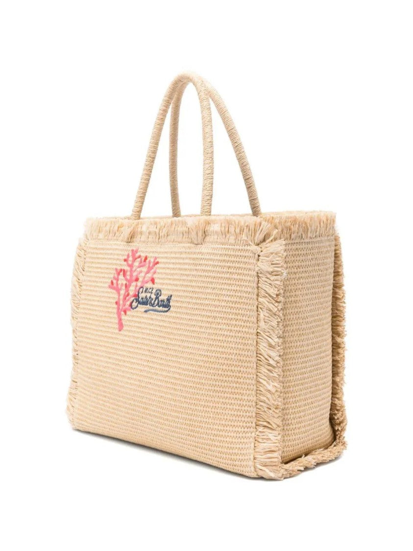Mc2 Saint Barth Rectangular Woven Tote Bag With Fringed Edges