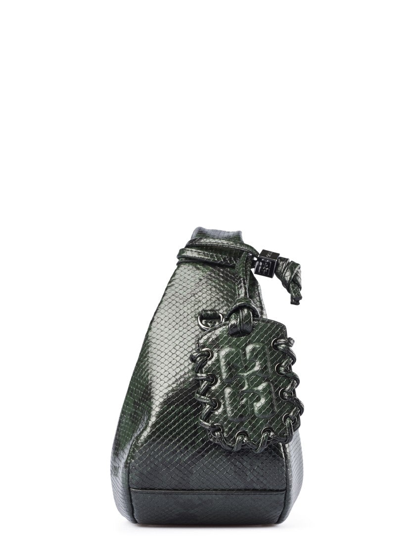 Ganni Mini Hobo Bag With Textured Snake Pattern
