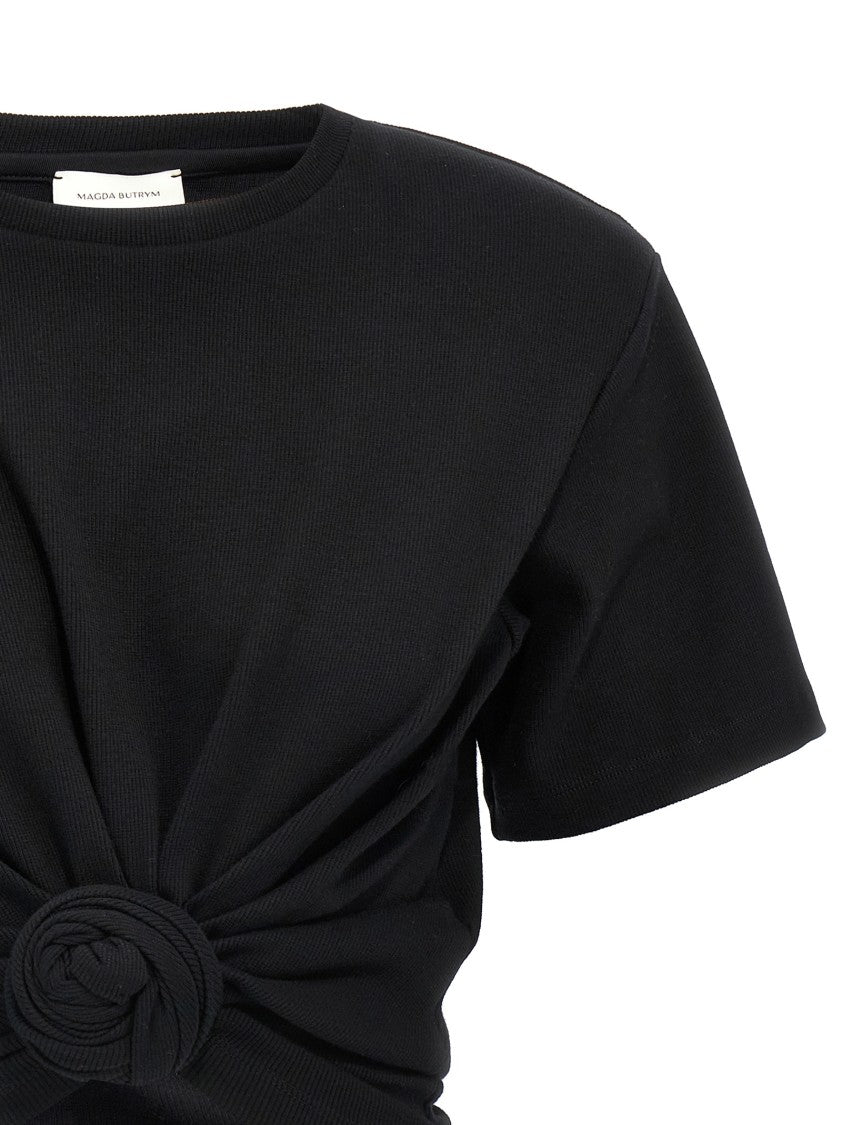 Magda Butrym Ribbed Cotton T-Shirt With Front Knot Detail