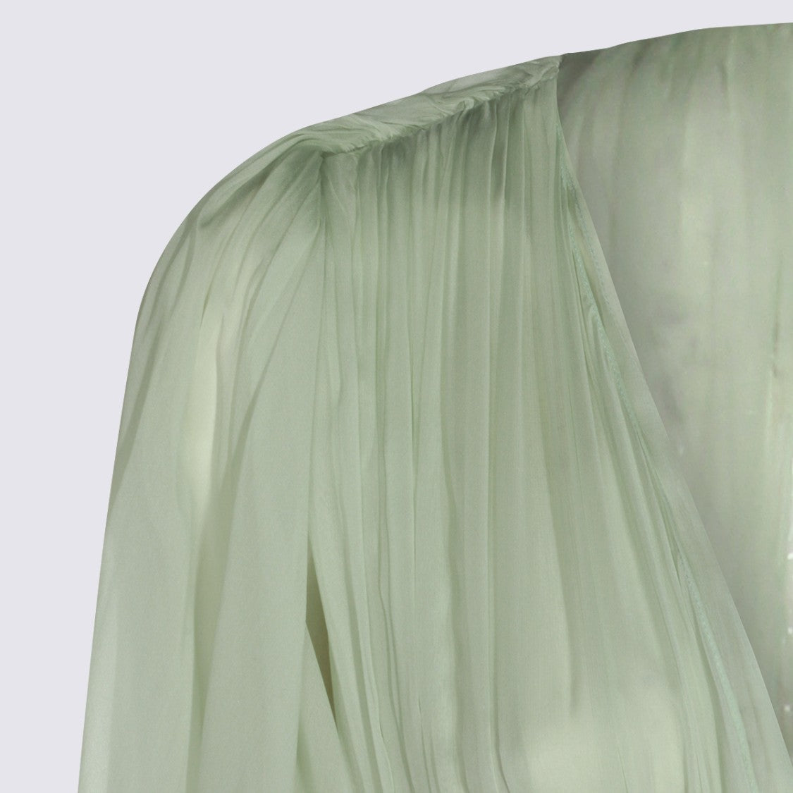 Alberta Ferretti Maxi Dress With Sheer Draped Sleeves And Gold Belt