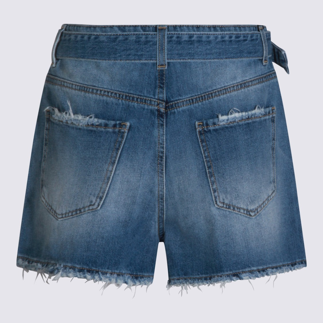 Twin-Set Light Denim Shorts With Classic Five-Pocket Design And Frayed Hems
