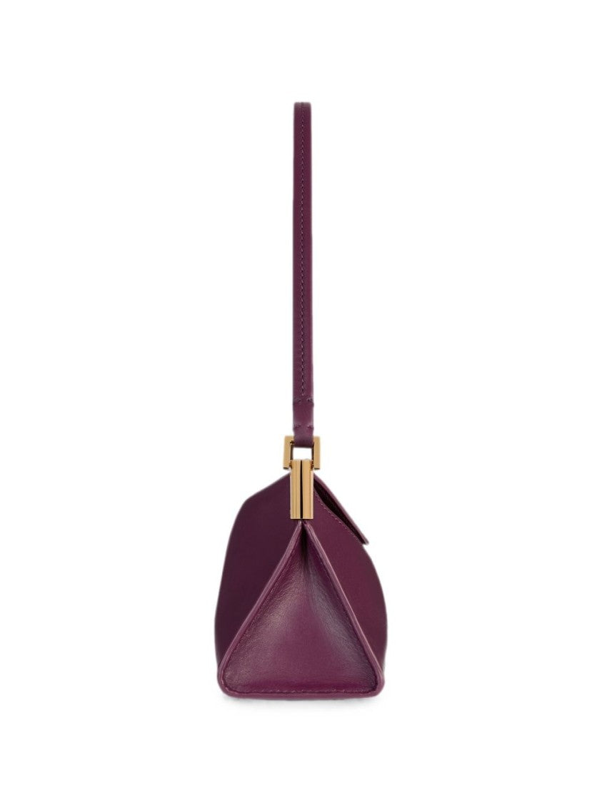 Balmain Deep Plum Triangular Leather Handbag