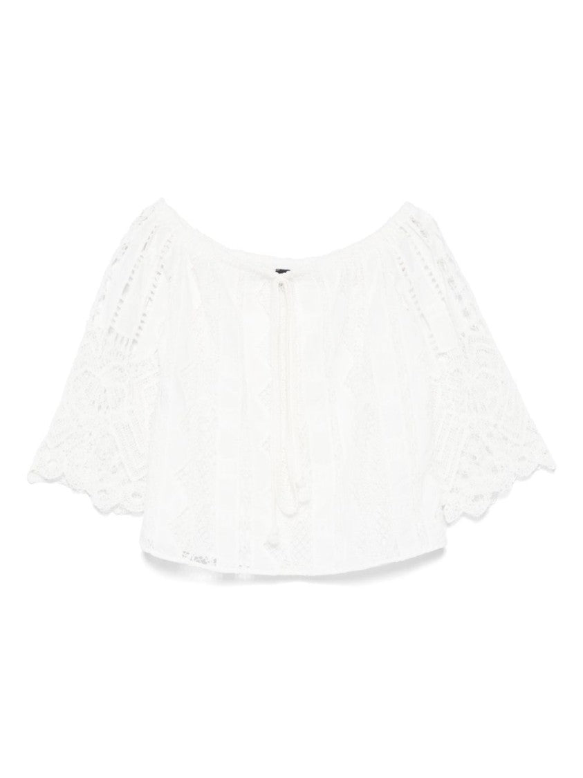 Pinko Off-The-Shoulder White Shirt With Lace Detailing