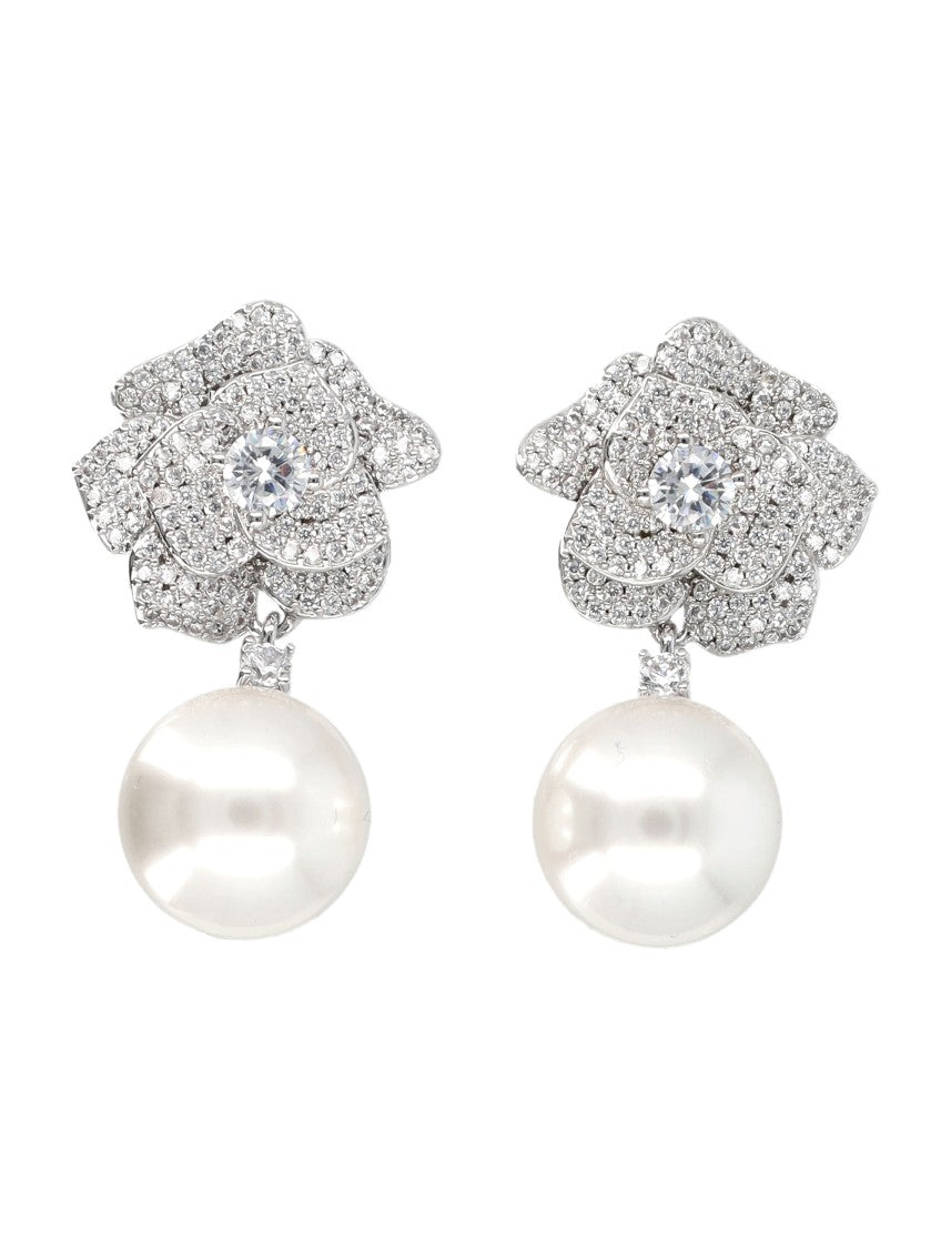 Self-Portrait Silver Crystal Flower Pearl Earrings