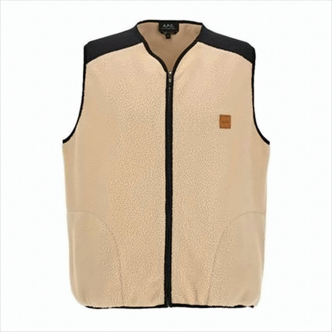 A.P.C. Textured Beige Fleece Vest With Contrasting Black Fabric