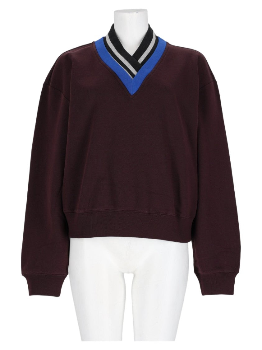 Dries Van Noten Bordeaux Cropped Boxy V-Neck Sweatshirt