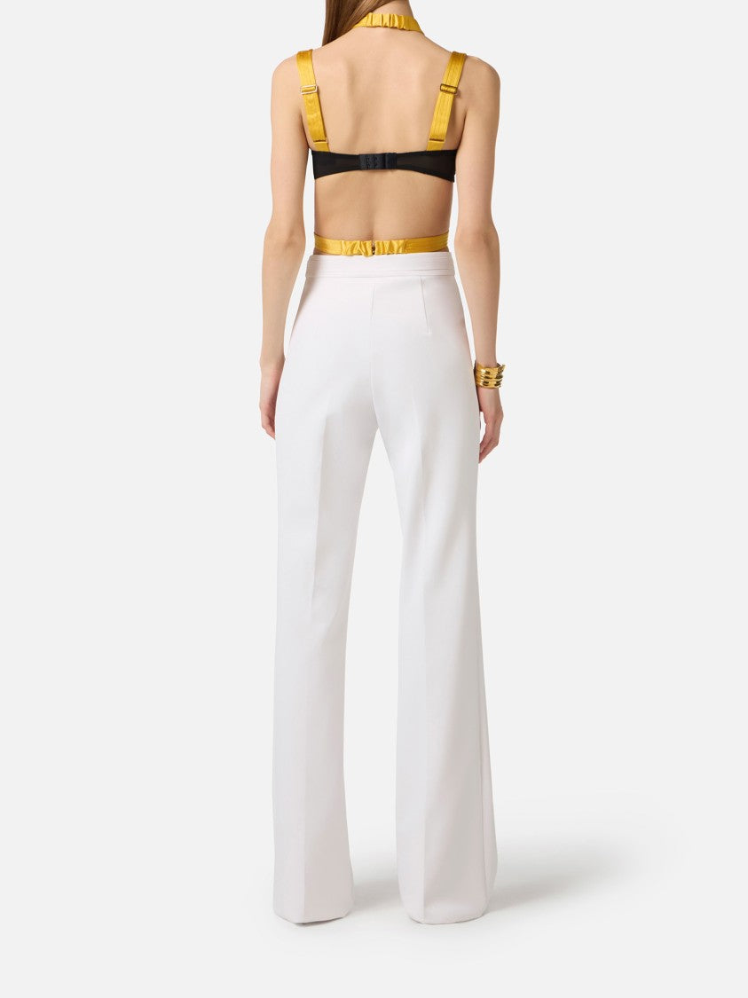 Elisabetta Franchi Tailored White High Waist Wide-Leg Pants