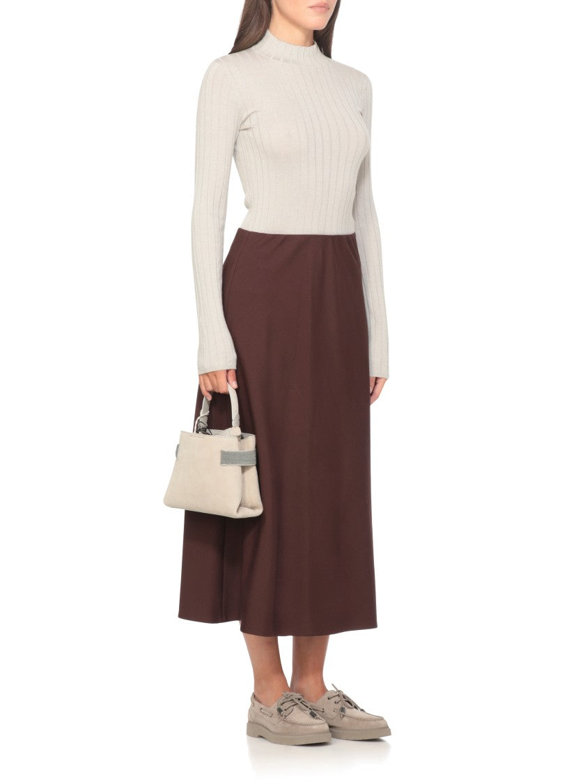 Brunello Cucinelli Bordeaux Wool Skirt