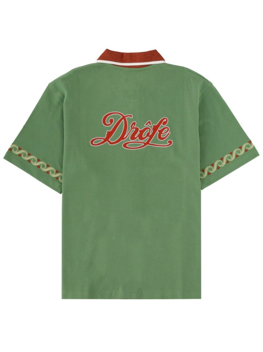 Drôle De Monsieur Muted Green Slogan D Logo Shirt