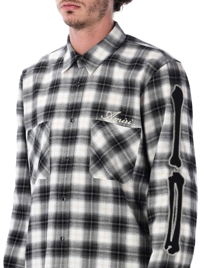 Amiri Bones Frayed Hem Plaid Flannel Shirt