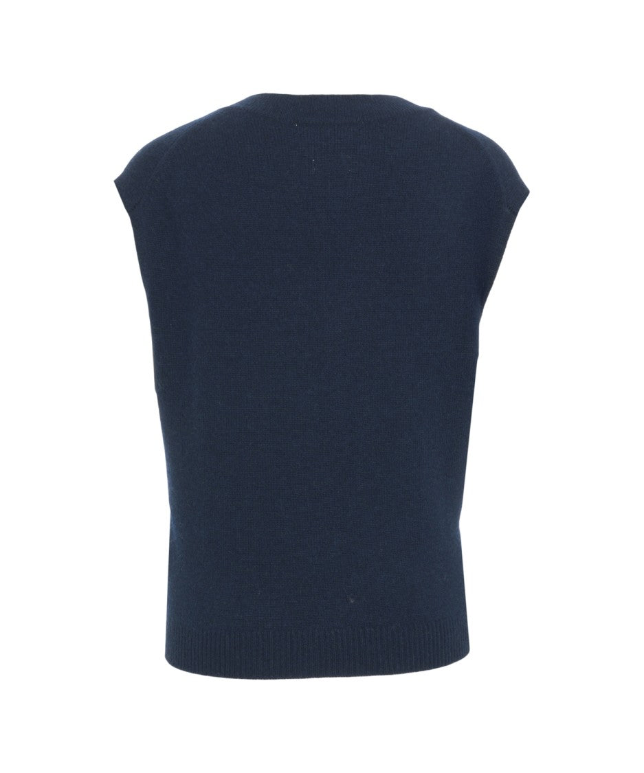 Crush Cashmere Gilet With Deep V-Neck And Ribbed Hem
