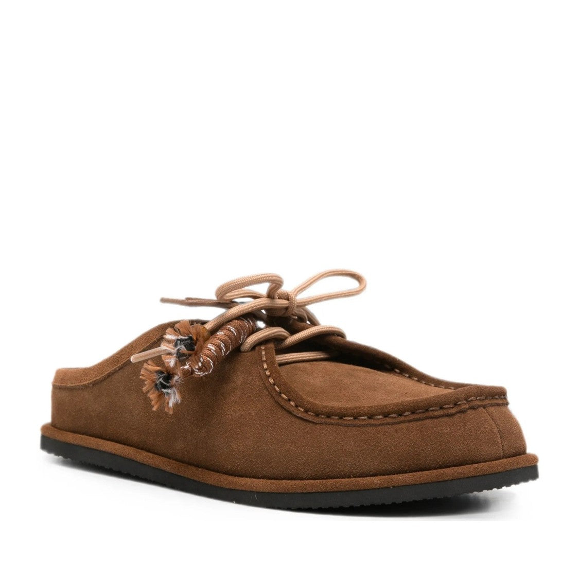 Adrianna Feretti Brown Wedge Decorative Bow Tassels Suede Mules