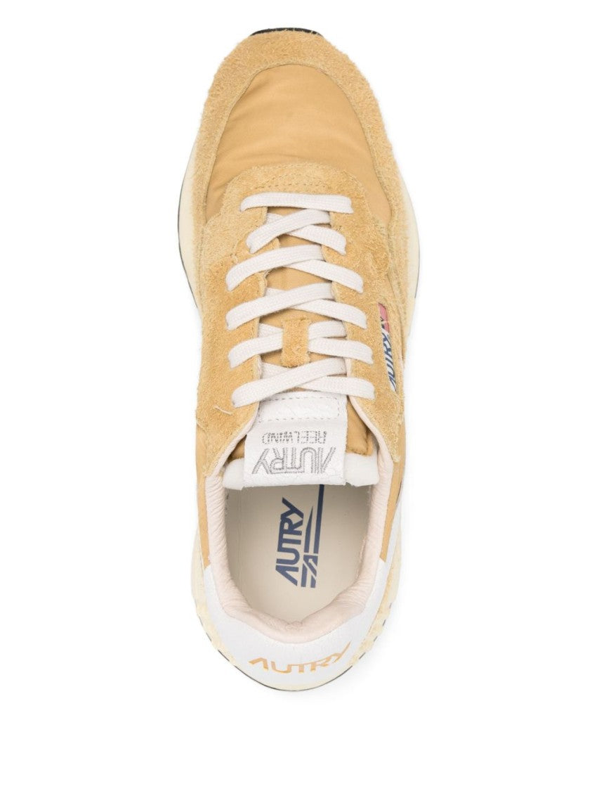 Autry Beige Logo Panel Round Toe Sneakers