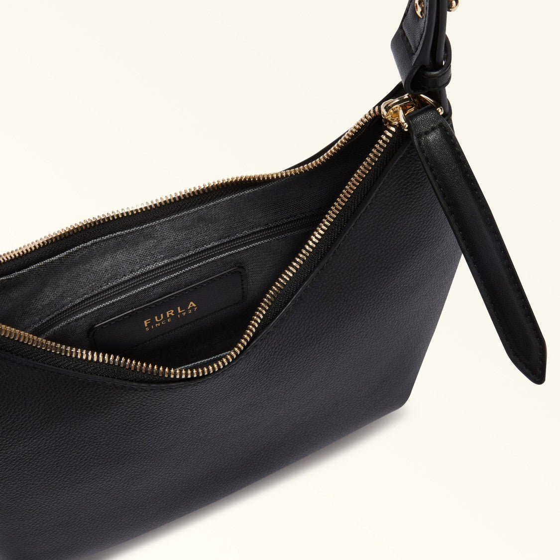 Furla Crescent Black Smooth Leather Shoulder Bag
